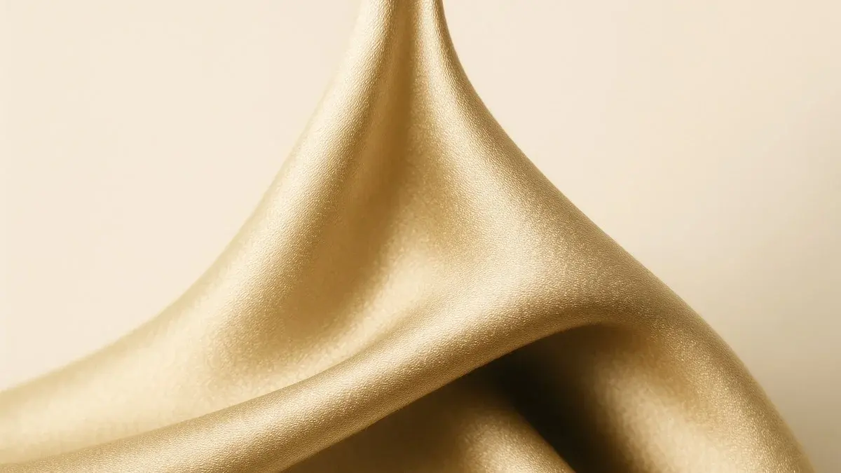 Champagne gold silk drawn upward under tension against an off white background