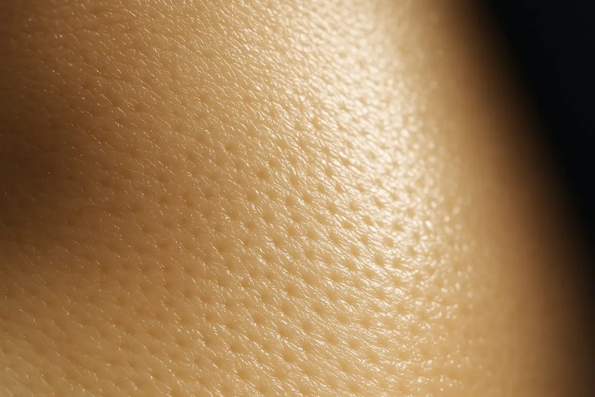 Macro photograph of textured facial skin in raking light showing surface relief, illustrating acne scarring assessed at Luxe Skin in Glasgow