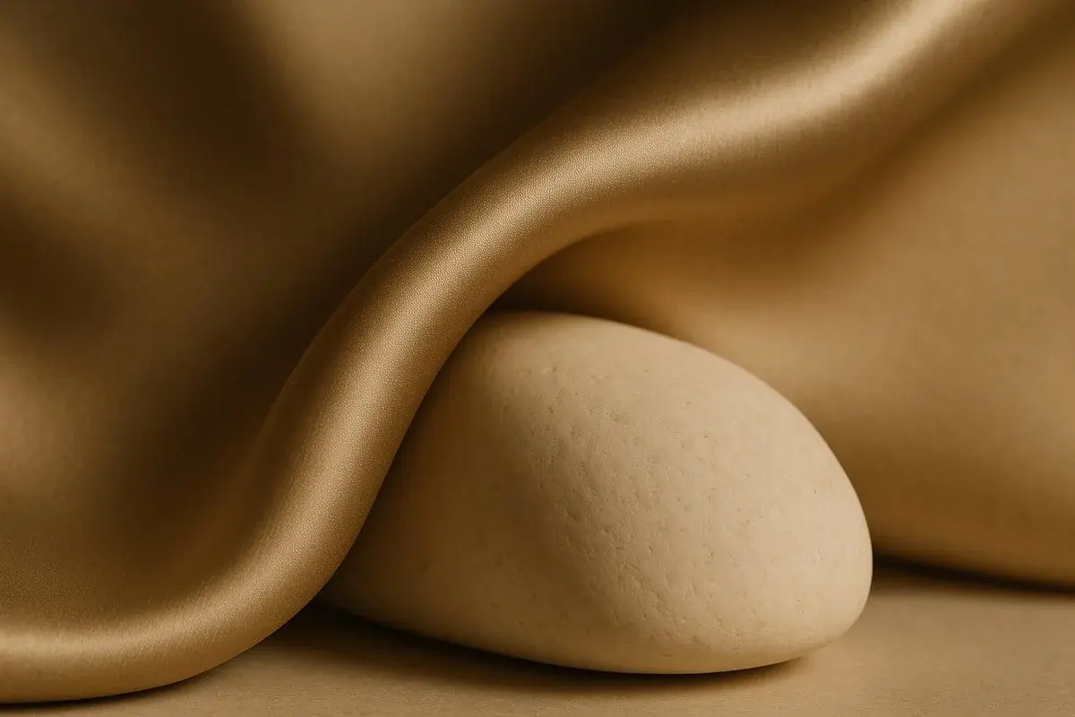 Gold silk folding over a smooth cream stone, a calm warm-neutral texture representing the release of jaw tension after masseter Botox at Luxe Skin Glasgow