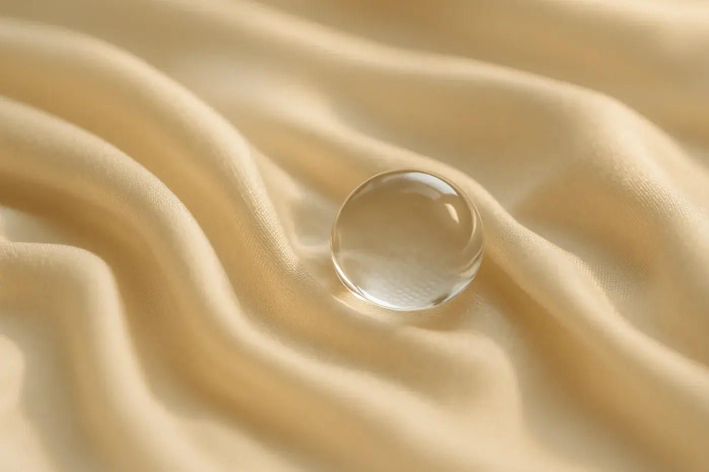 Water droplet on ivory silk representing gentle lip filler aftercare